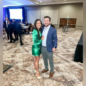 Emerald Green Satin Long Sleeve Dress!